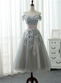 Picture of Charming Off-the-shoulder Homecoming Dresses, Short A-line Tulle Gray Party Dresses